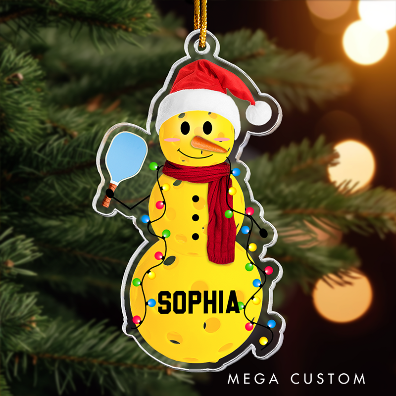 Personalized Pickleball Snowman Christmas Ornament with Custom Name and Festive Design