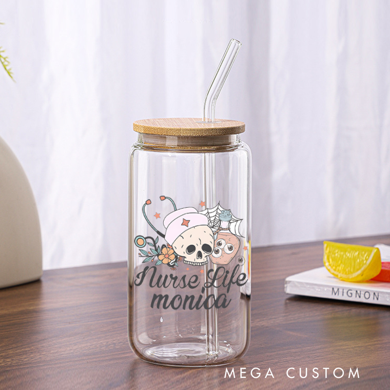 Personalized Nurse Tumbler with Lid and Straw Nurse Life Design Custom Glass Coffee Cup 