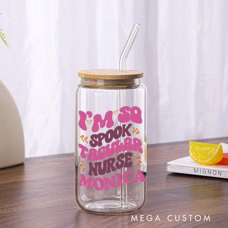 Personalized Nurse Tumbler with Lid and Straw I'm So Spooktacular Nurse Design Custom Glass Coffee Cup 