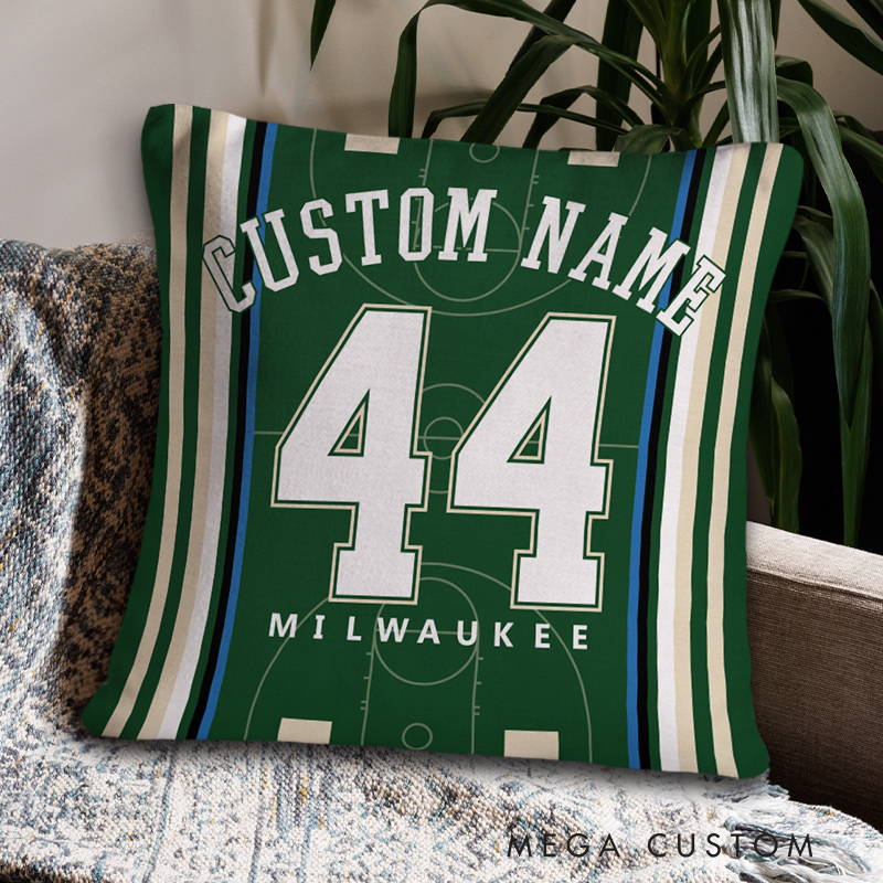 Personalized Basketball Throw Pillow with Striped Court Design   