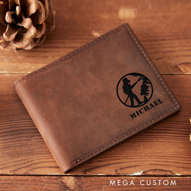 Personalized Engraved Leather Wallet for Firefighter Silhouette Firefighter Design Gift for Fireman