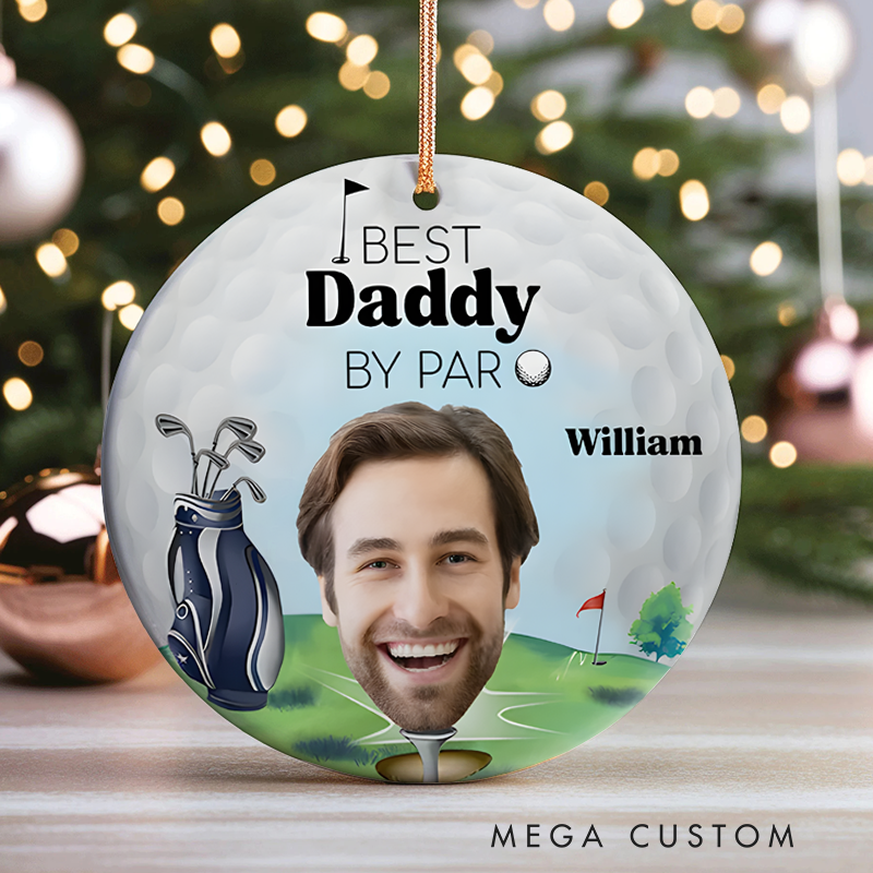 Personalized "Best Daddy by Par" Golf Christmas Ornament with Custom Photo and Name