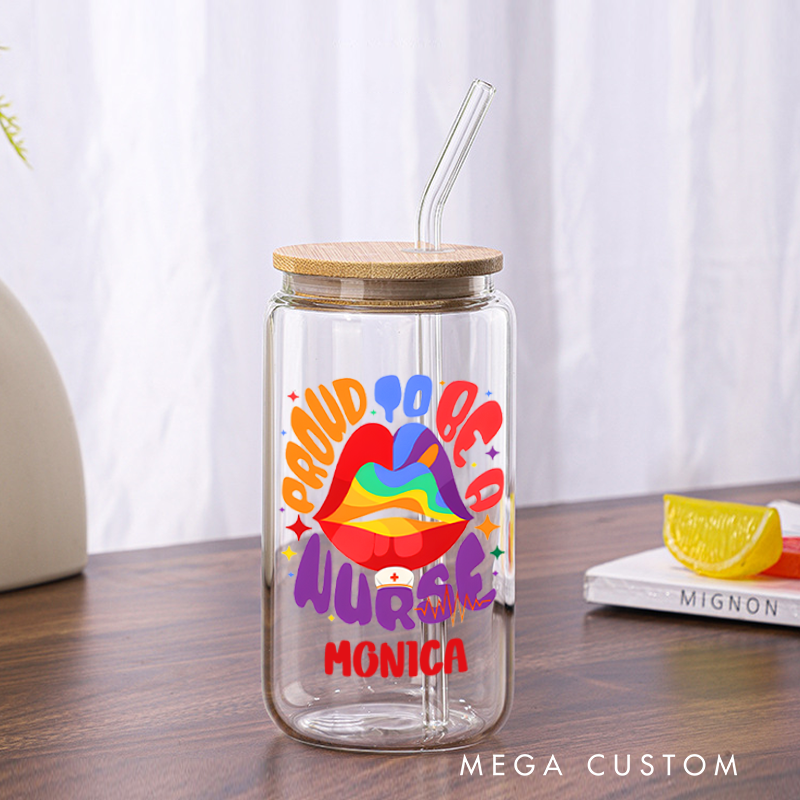 Personalized Nurse Tumbler with Lid and Straw Proud to Be a Nurse Design Custom Glass Coffee Cup 