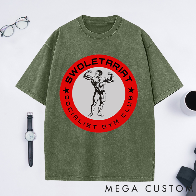 Personalized Gym Washed T-Shirts with Socialist Gym Club Bodybuilder Design for Fitness Enthusiasts Bodybuilders and Gym Lovers