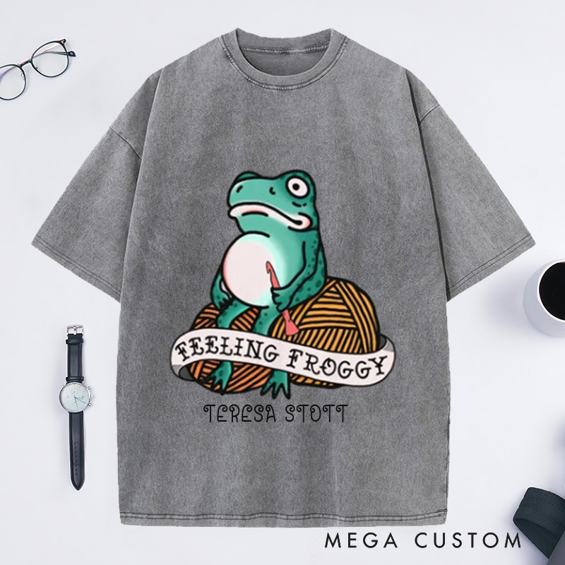 Personalized Feeling Froggy Crochet Bella Washed T-Shirts Short-sleeve unisex t-shirt Funny Gift for Crocheter Crochet Apparel