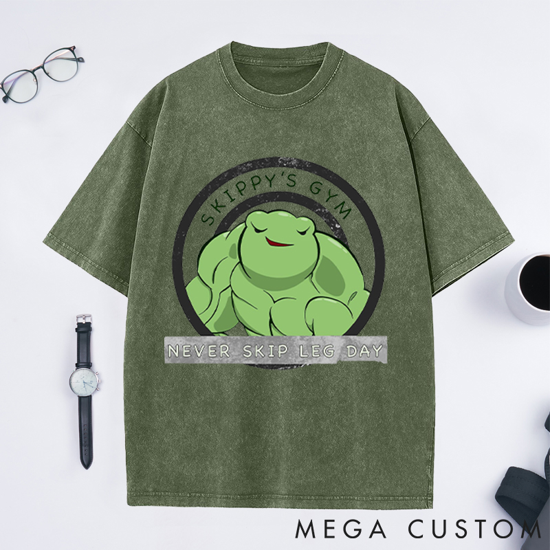 Personalized Fitness Washed T-Shirts with Fun Muscle Frog Design for Fitness Enthusiasts Bodybuilders and Gym Lovers