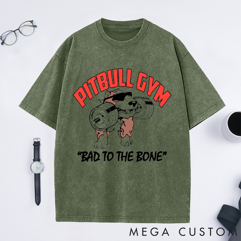 Personalized Gym Washed T-Shirts with Bold Dog Lifting Barbell Design for Fitness Enthusiasts Bodybuilders and Gym Lovers