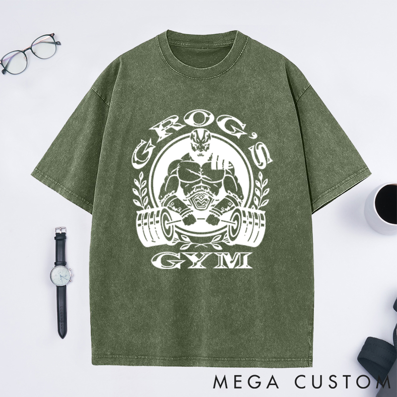 Personalized Gym Washed T-Shirts with Fierce Warrior Lifting Barbell Design for Fitness Enthusiasts Bodybuilders and Gym Lovers