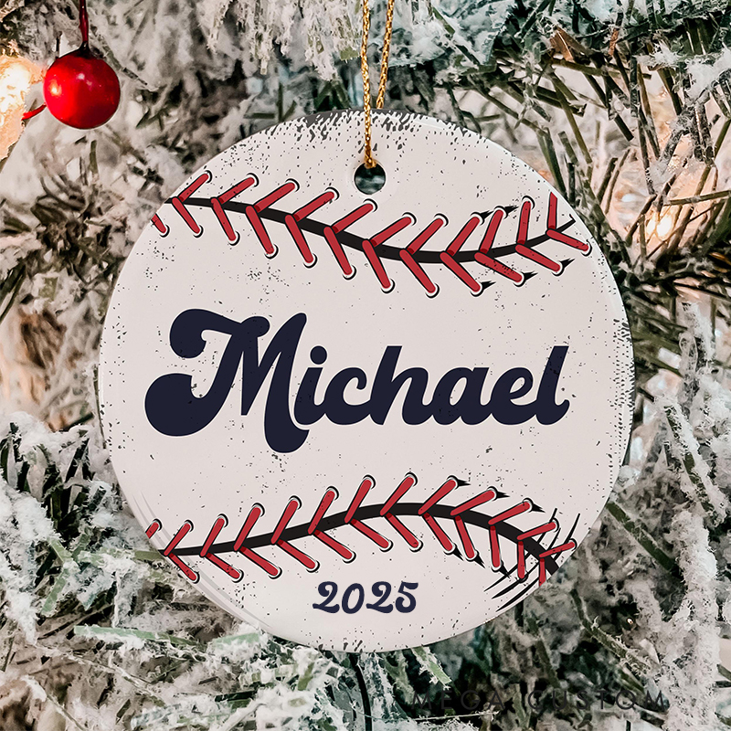 Personalized Baseball Christmas Ornament with Custom Name and Year  
