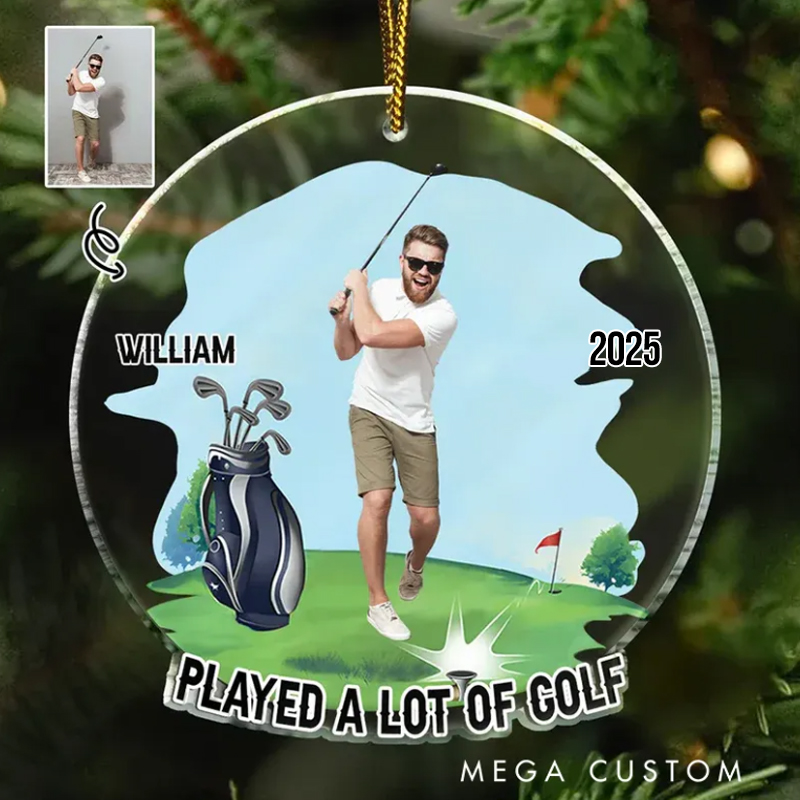 Personalized Golf Christmas Ornament with Custom Photo Name and Year Design