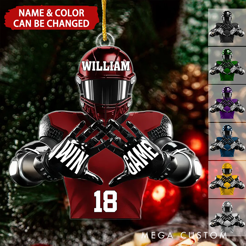 Personalized Football Christmas Ornament with Custom Name Number and Color Options