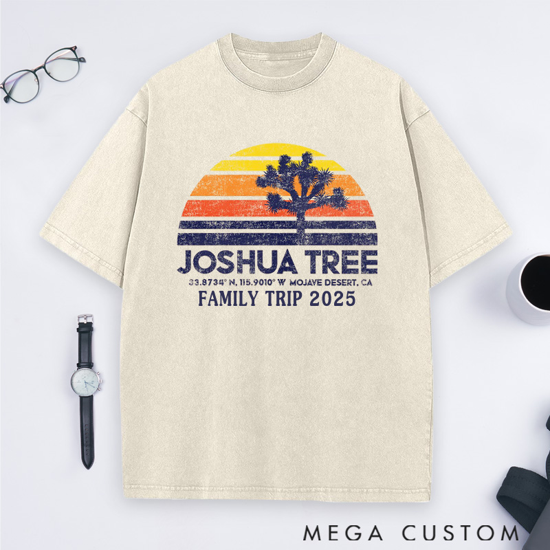 Personalized Joshua Tree Adventure Washed T-Shirts Gift for Hiking Camping Adventure Lover