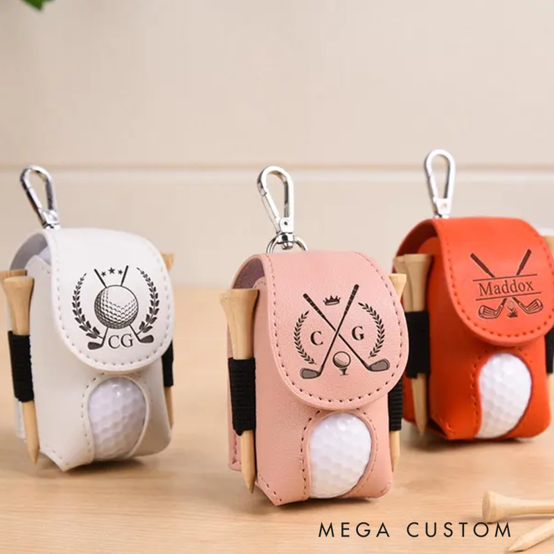 Personalized Leather Golf Ball Pouch with Custom Name Initials and Compact Design