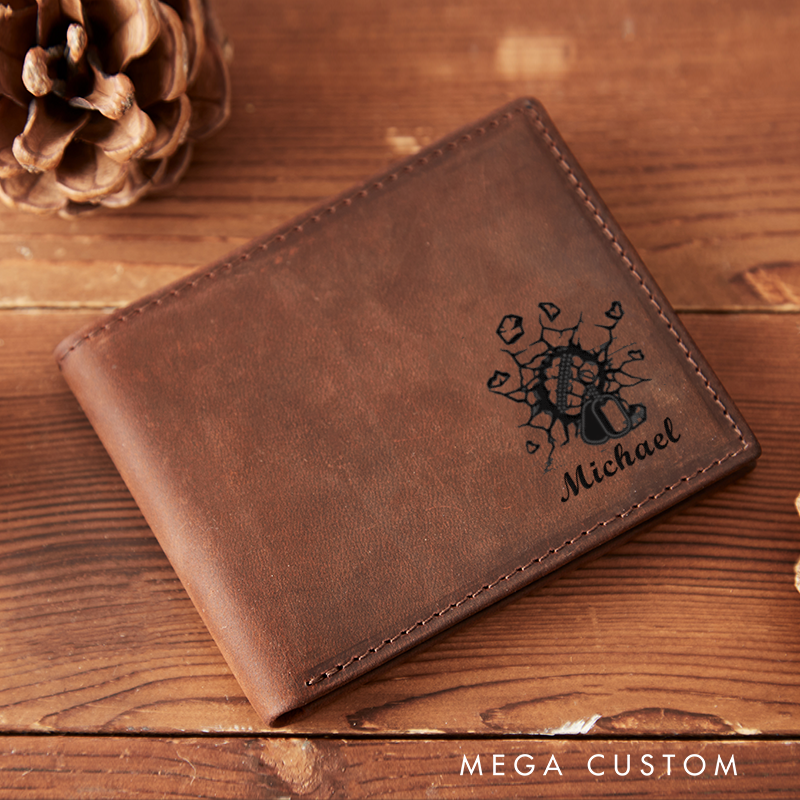 Personalized Engraved Leather Wallet for Police Officer Nameplate Design Gift for Policeman