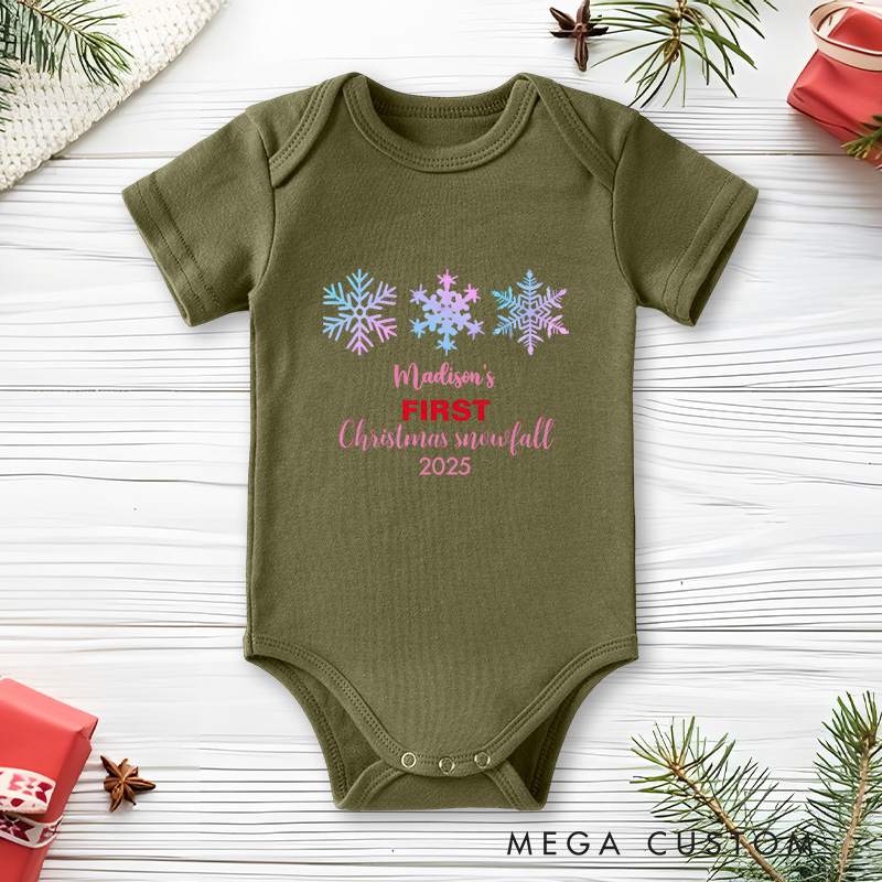 Personalized First Christmas Snowfall Baby Onesie Perfect for Cherishing a Baby’s Winter Holiday Moment Baby Onesie