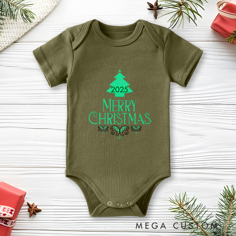 Personalized Merry Christmas Tree Baby Onesie Perfect for Adding Festive Cheer to Holiday Celebrations Baby Onesie