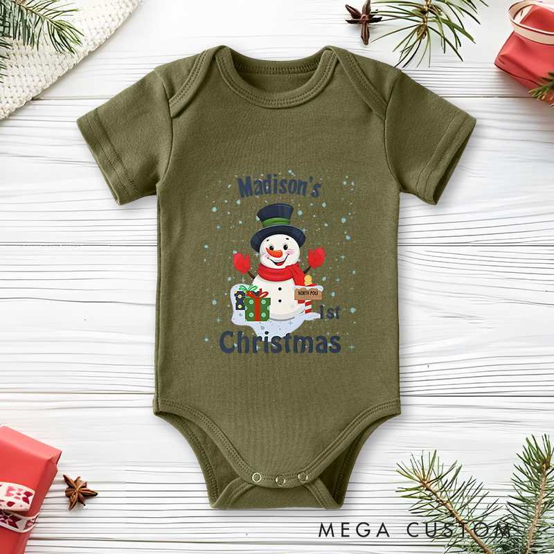 Personalized Baby’s First Christmas Snowman Baby Onesie Perfect for Celebrating a Baby’s Holiday Milestone Baby Onesie