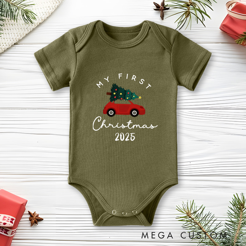 Personalized My First Christmas Red Car Baby Onesie Perfect for Adding Charm to Festive Celebrations Baby Onesie