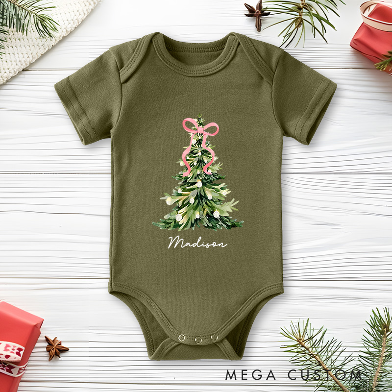 Personalized Christmas Tree Baby Onesie Perfect for Celebrating the Holiday Spirit with Festive Charm Baby Onesie