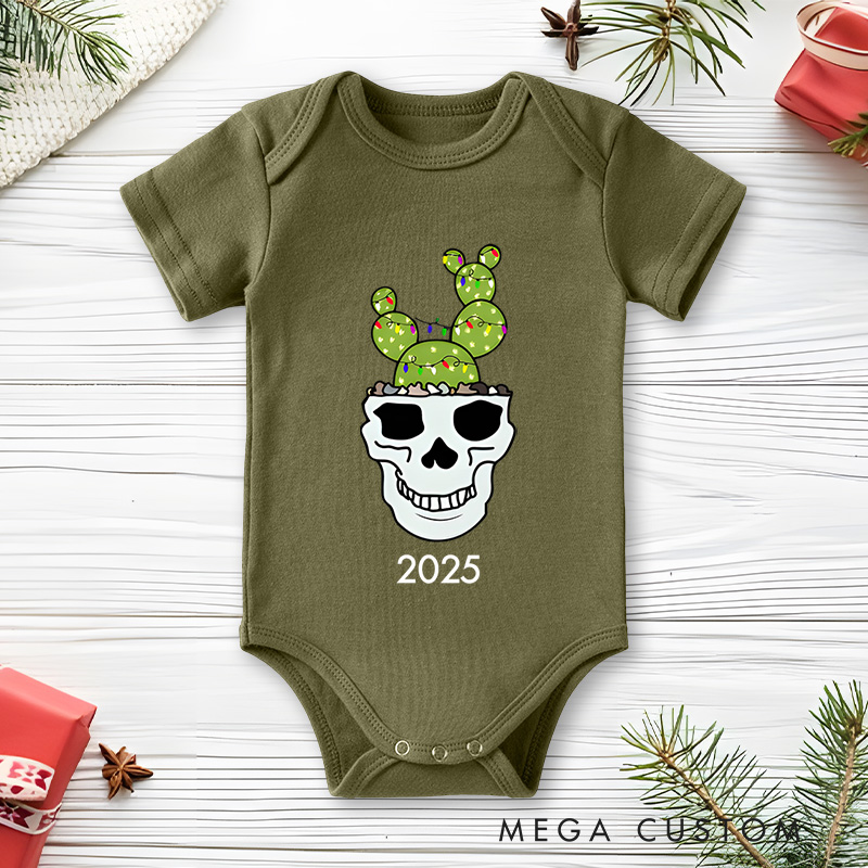 Personalized Cactus Skull Christmas Baby Onesie Perfect for a Unique and Fun Holiday Celebration Baby Onesie