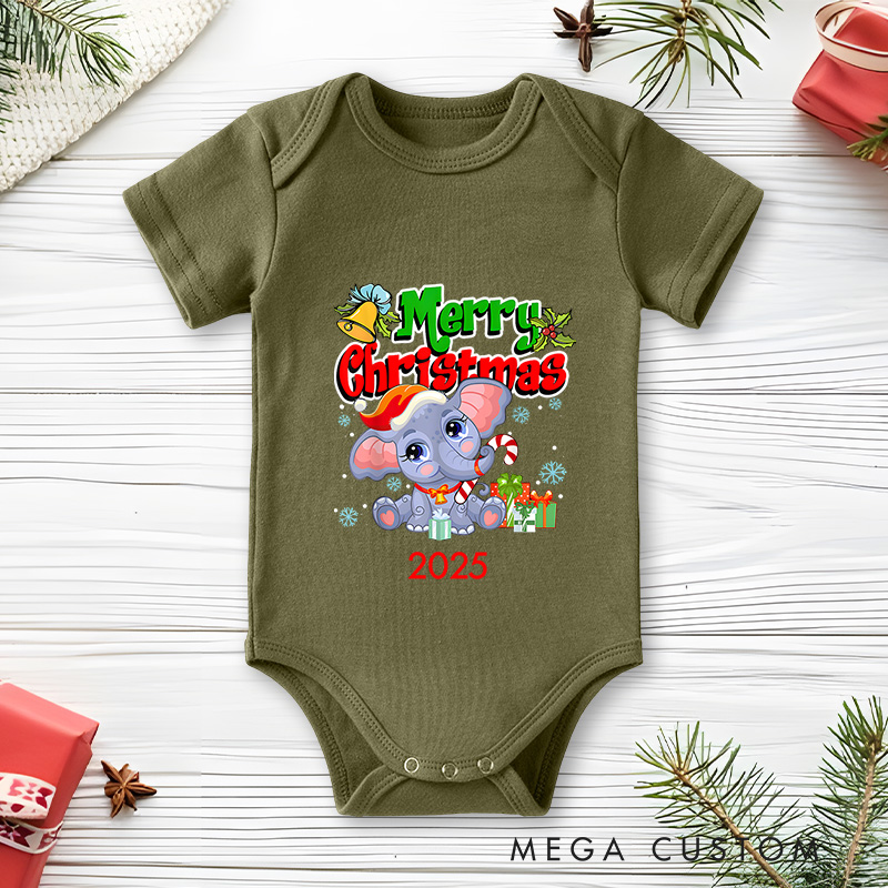 Personalized Elephant Merry Christmas Baby Onesie Perfect for Celebrating a Baby’s First Holiday Season Baby Onesie