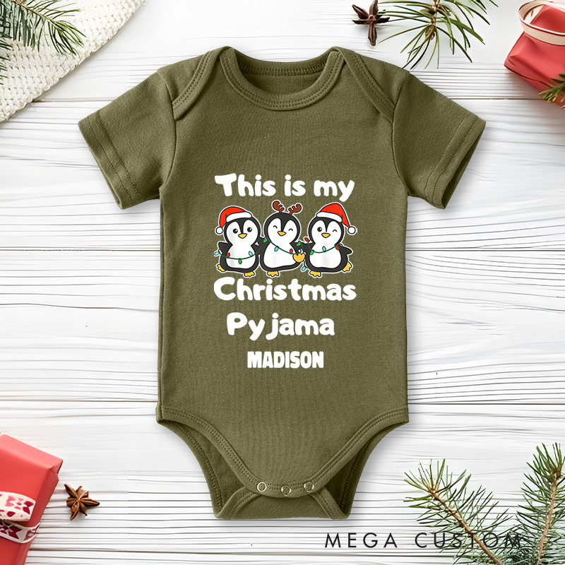 Personalized Christmas Pajama Penguins Baby Onesie Perfect for Adding Whimsy to Holiday Celebrations Baby Onesie