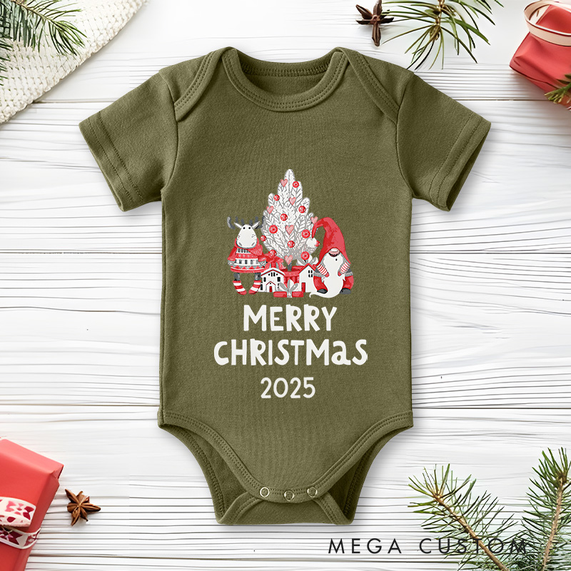 Personalized Christmas Tree and Santa Baby Onesie Perfect for Celebrating the Holiday Season with Joy Baby Onesie
