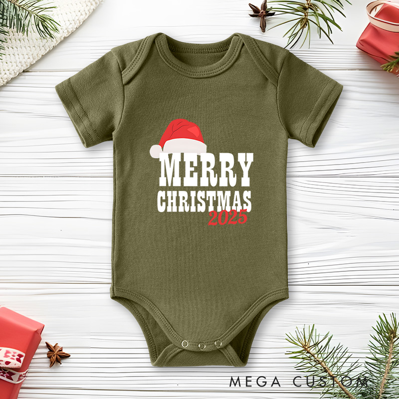 Personalized Merry Christmas Text Baby Onesie Perfect for Adding Festive Charm to Holiday Outfits Baby Onesie