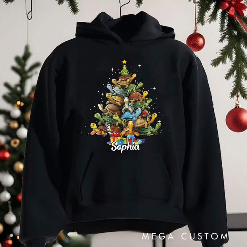Personalized Stack of Puppies Forming a Christmas Tree Christmas Hoodies