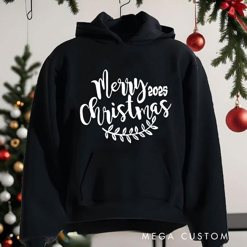 Personalized Merry Christmas Leaf Accent Christmas Hoodies