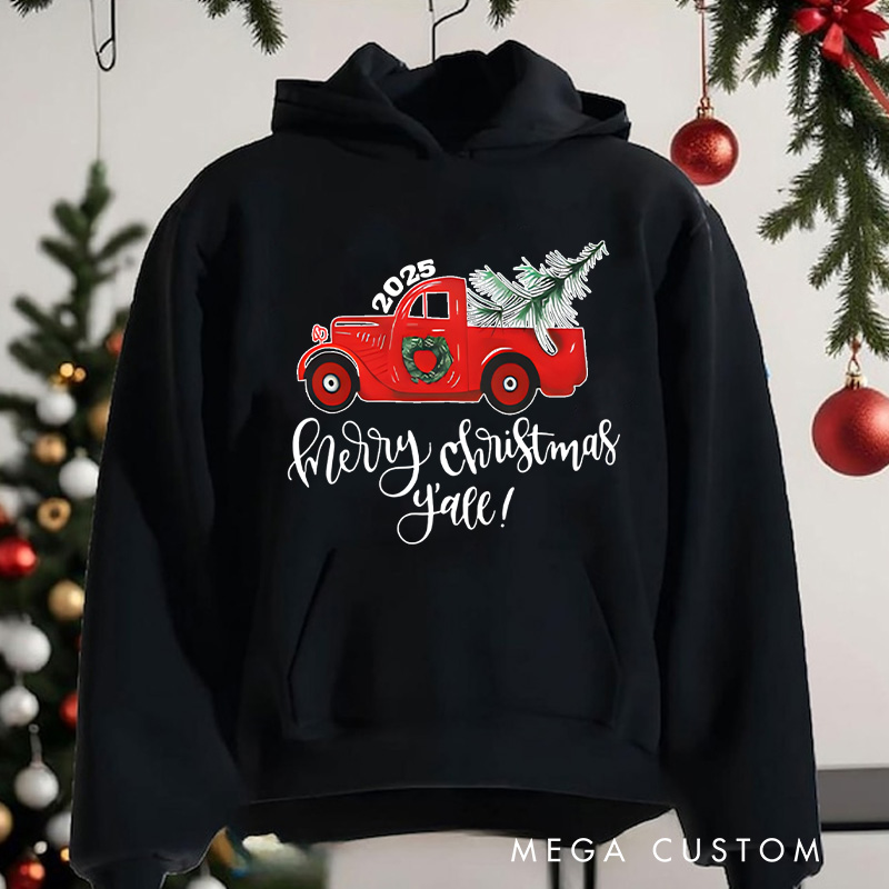 Personalized Red Truck Carrying Christmas Tree Christmas Hoodies