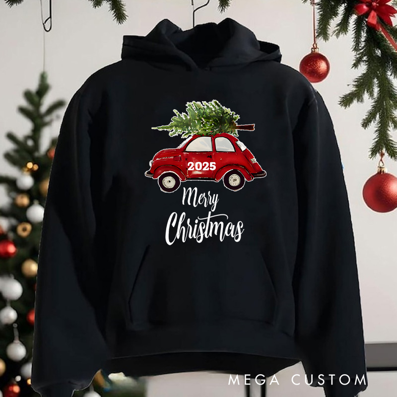Personalized Vintage Red Car Christmas Hoodies