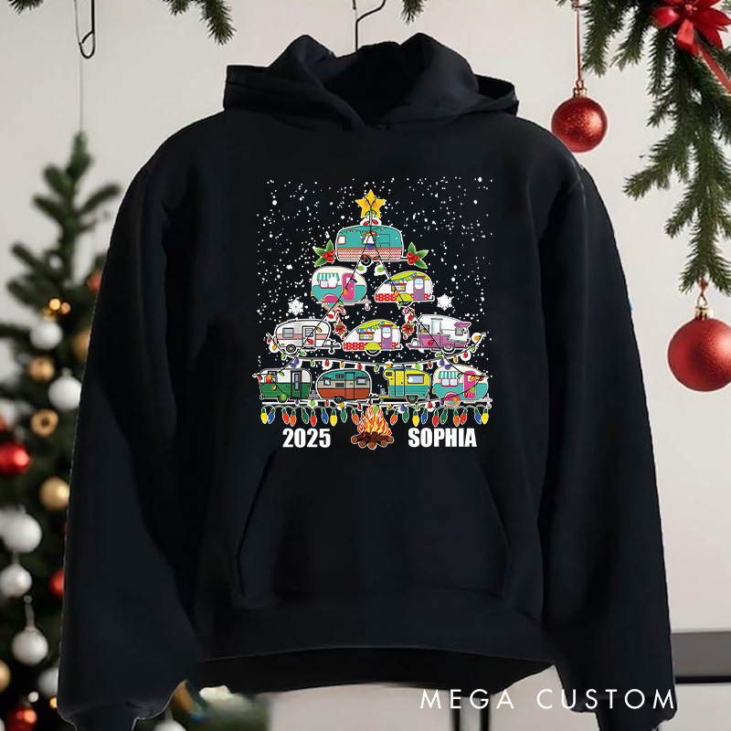 Personalized Christmas Tree Made of Festive Campers and Lights Christmas Hoodies