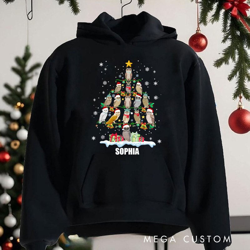 Personalized Christmas Tree Made of Birds and Holiday Gifts Christmas Hoodies