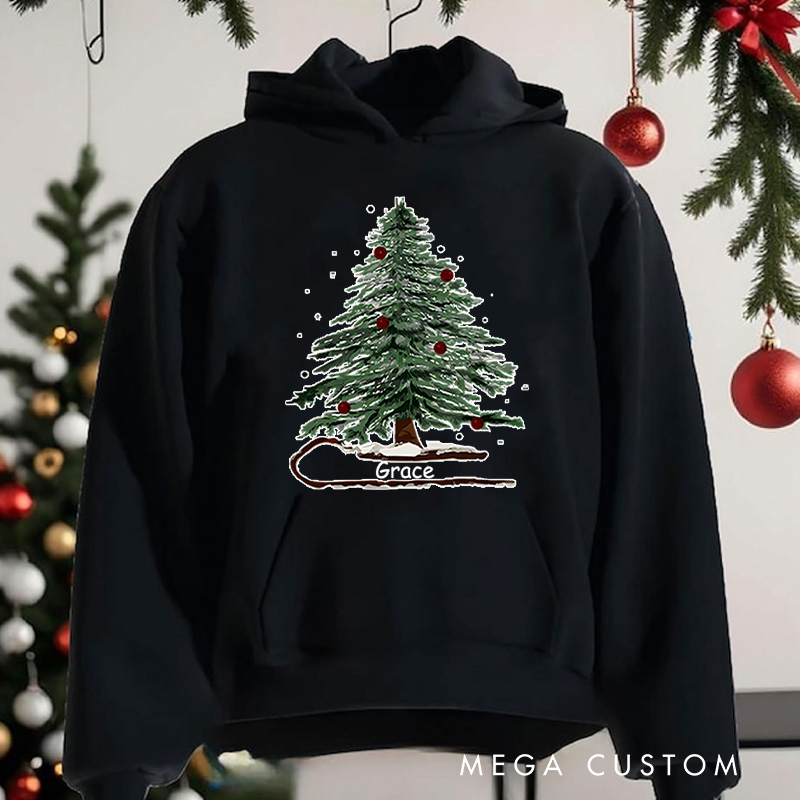 Personalized Festive Christmas Tree with Red Ornaments Christmas Hoodies