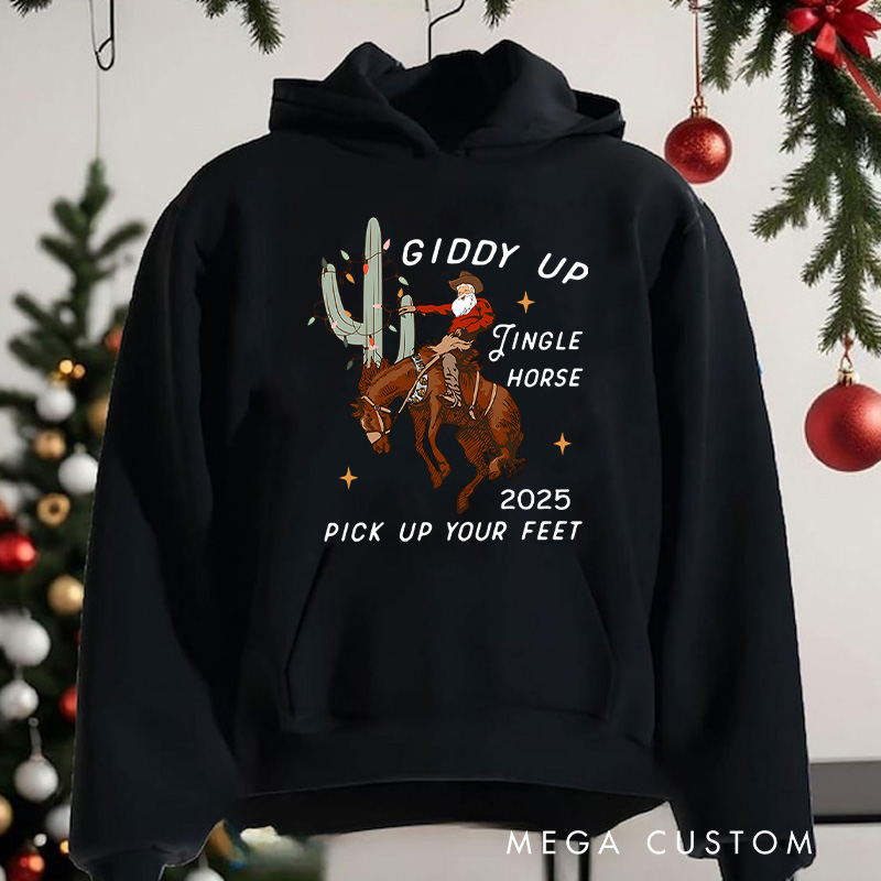 Personalized Giddy up Jingle Horse with Western Holiday Theme Christmas Hoodies