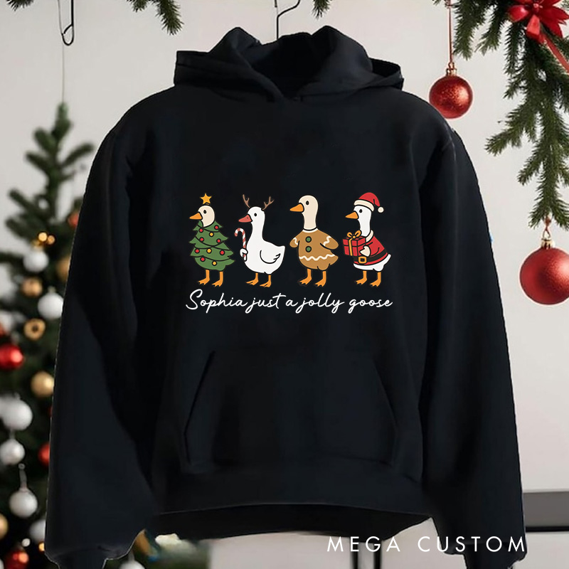 Personalized Jolly Geese in Festive Holiday Costumes Christmas Hoodies