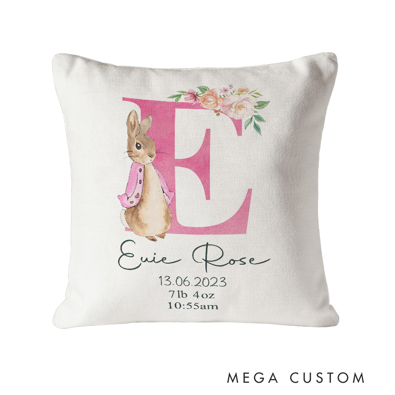Personalized Bunny and Floral Baby Birth Stats Keepsake Throw Pillows Easter Baby Gift