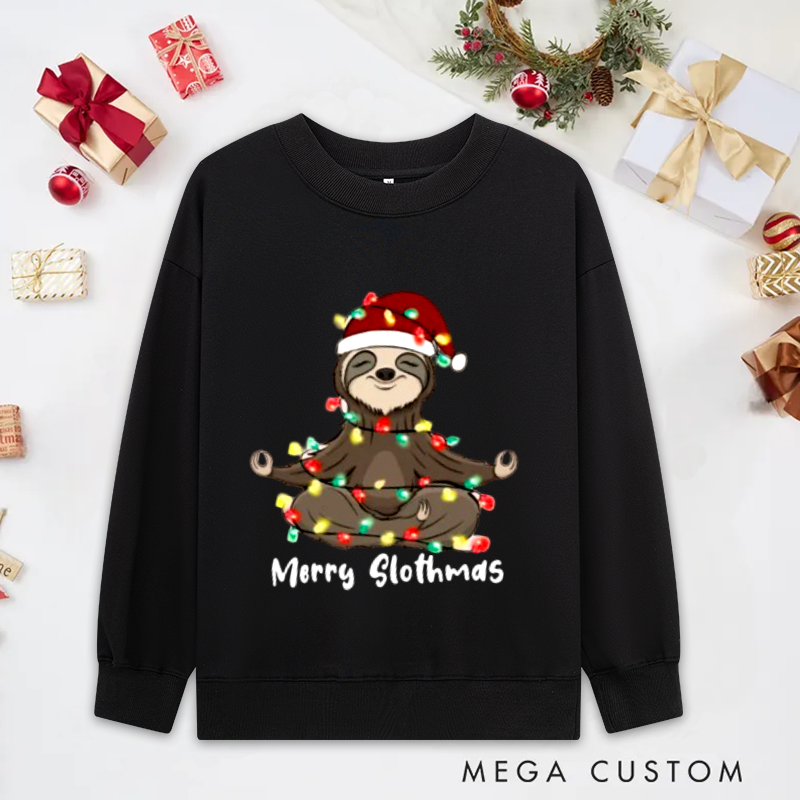 Personalized Christmas Yoga Classic Sweatshirts Merry Slothmas Sweatshirts Christmas Yoga Sweatshirts Sloth Lover Sweatshirts Woman Pilates Sweatshirts Yoga Lover Gift Perfect for Yoga Lover and Holiday