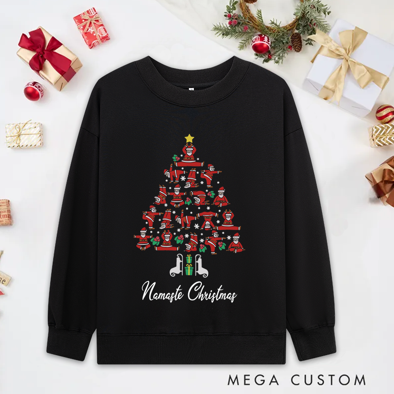 Personalized Christmas Yoga Classic Sweatshirts with Namaste Christmas Santa Pose Tree Design Christmas Yoga Sweatshirts Gift Perfect for Yoga Lover and Holiday