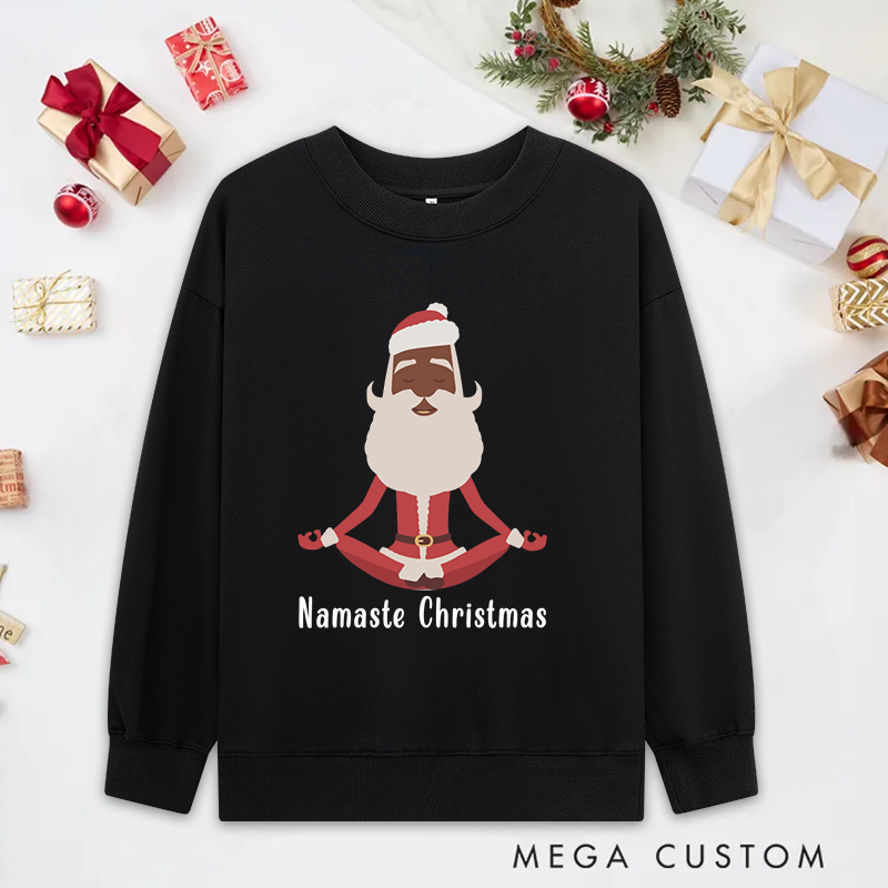 Personalized Namaste Christmas Yoga Classic Sweatshirts with Meditating Santa Design Christmas Yoga Sweatshirts Gift Perfect for Yoga Lover and Holiday