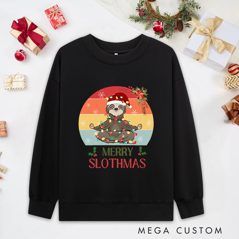 Personalized Merry Slothmas Yoga Classic Sweatshirts with Meditating Sloth Design Christmas Yoga Sweatshirts Gift Perfect for Yoga Lover and Holiday