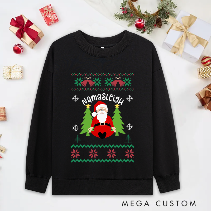 Personalized Namastay Christmas Classic Sweatshirts with Meditating Santa Design Christmas Yoga Sweatshirts Gift Perfect for Yoga Lover and Holiday