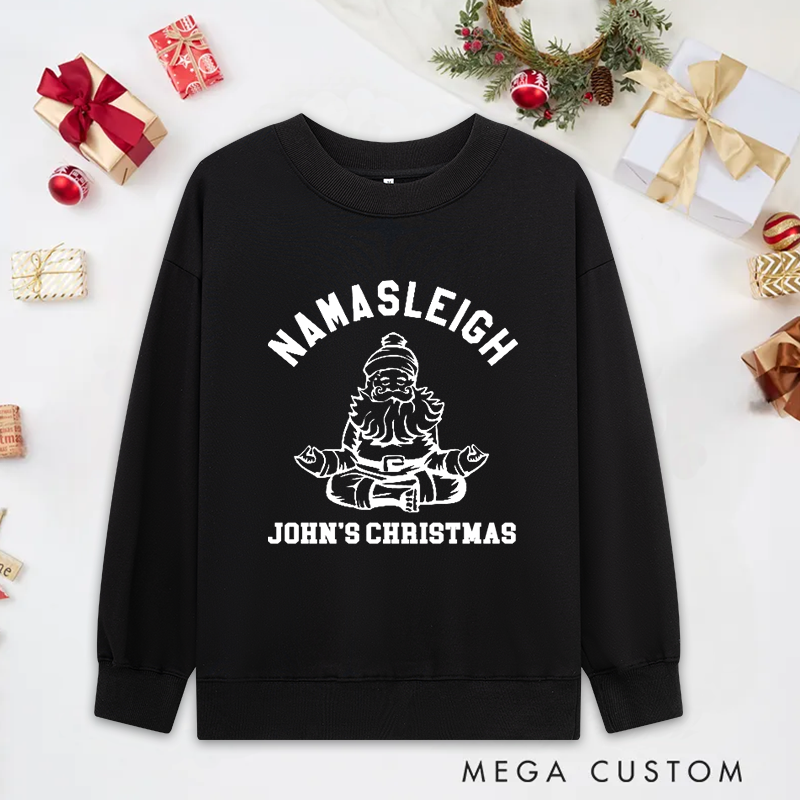 Personalized Namastleigh Yoga Christmas Classic Sweatshirts with Meditating Santa Design Christmas Yoga Sweatshirts Gift Perfect for Yoga Lover and Holiday