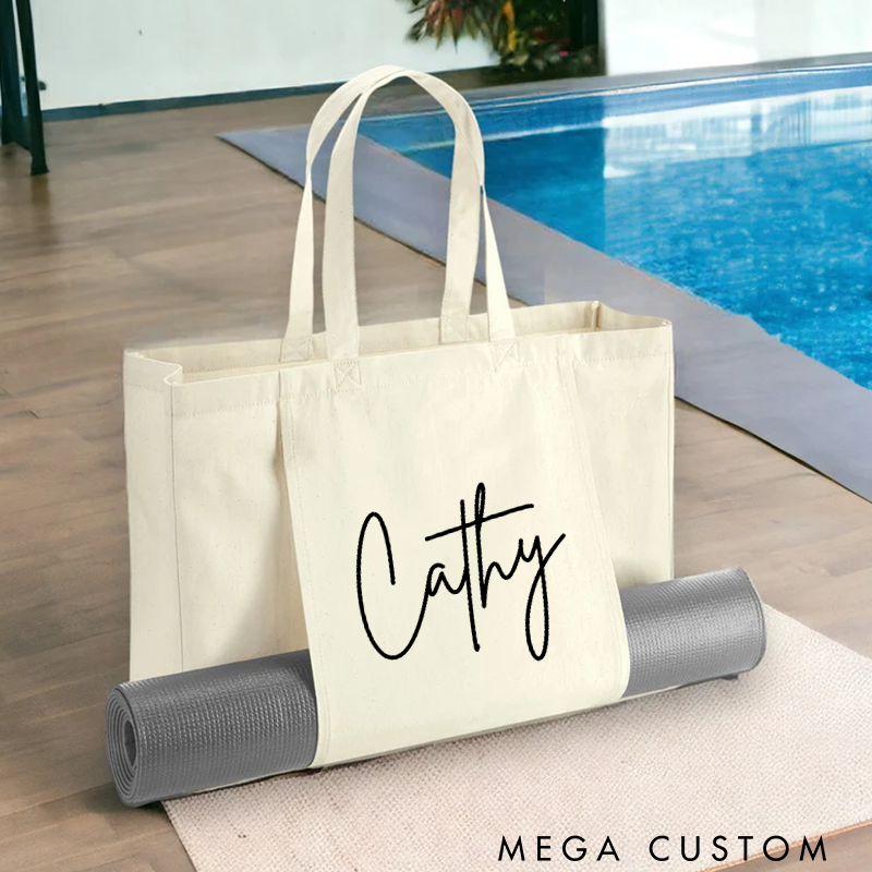 Personalized Personalised Large Yoga Tote Bag Script Font Custom Yoga Bag Yoga Mat Bag Pilates Bag Meditation Bag Multi-Functional for Yoga Gym and Travel