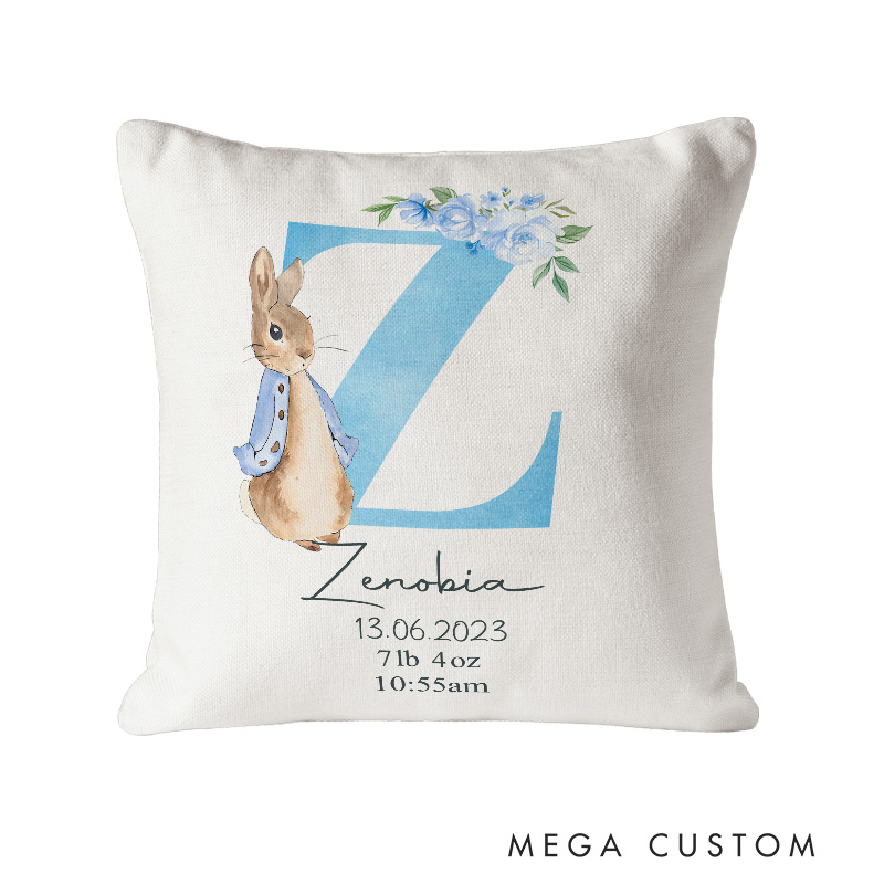 Personalized Bunny and Floral Baby Birth Stats Keepsake Throw Pillows Pregnancy Announcement Gift