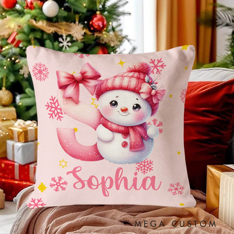 Personalized Cartoon Character Snowman Soft Throw Pillow Cover with Name Home Decor Christmas Gift