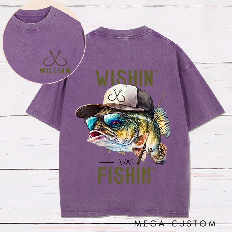 Personalized Fishing T-Shirt Wishin' I Was Fishin Design Funny Fishing T-Shirt Dad Sweatshirt Fathers Day Gift Dad Hoodie Birthday Gift Men's Clothing