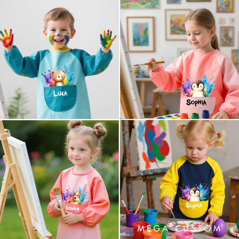Personalized Cute Animal Foal Koala Waterproof Long Sleeve Kid Apron with Name Handcraft Activities Essential Birthday Gift for Kids