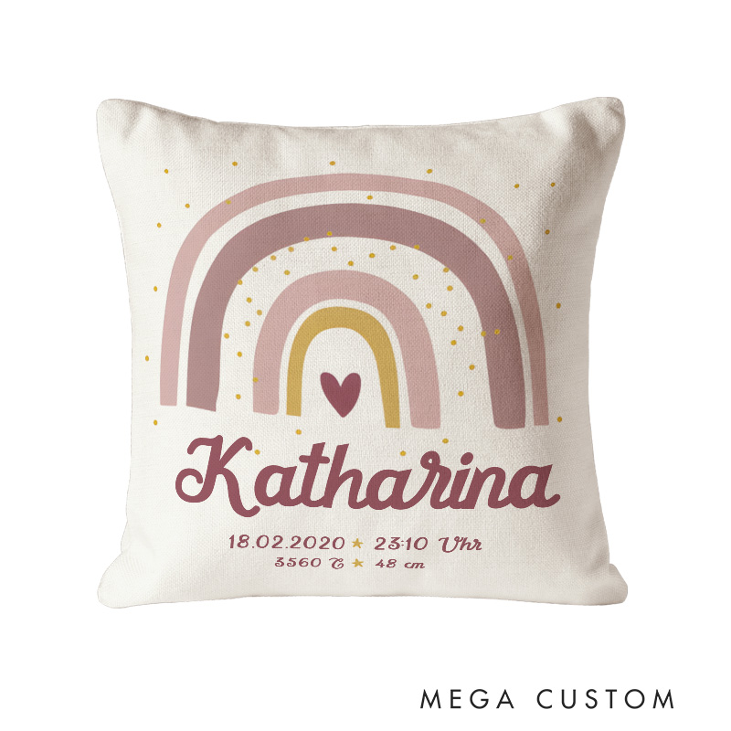 Personalized Pastel Rainbow Baby Birth Stats Keepsake Throw Pillows